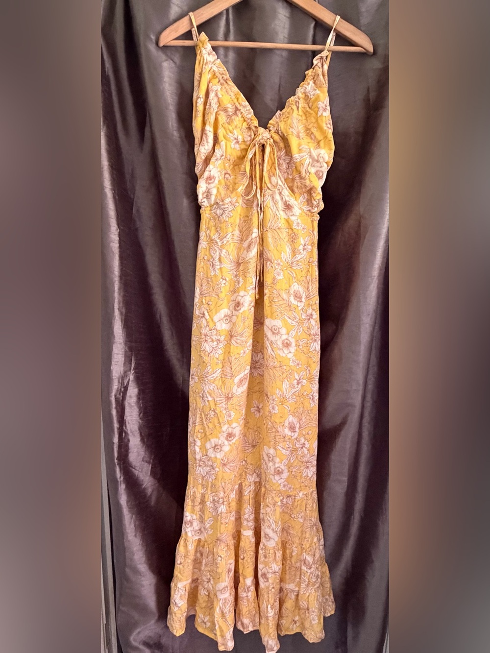Vici Yellow Floral Tie-Front Maxi Dress